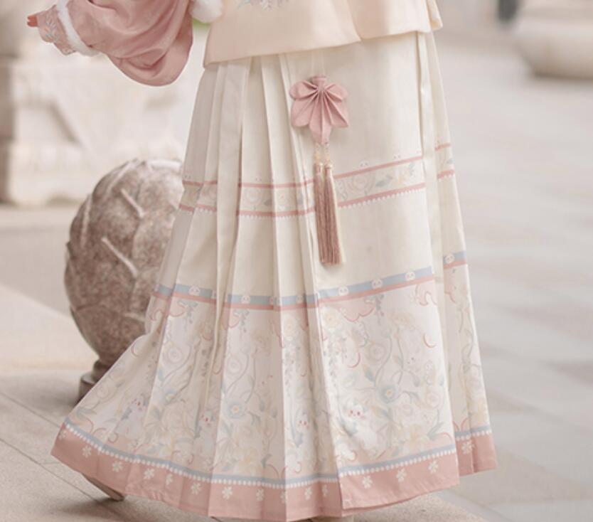 Trees of Sea Women Ming Hanfu Set: Embroidered Stand Collar Jacket & Horse Face Skirt New Year