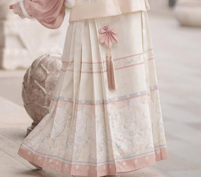 Trees of Sea Women Ming Hanfu Set: Embroidered Stand Collar Jacket & Horse Face Skirt New Year