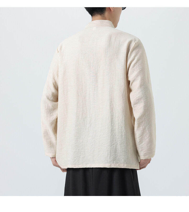 Chinese Style Mens Slanted Collar Hanfu Shirt Long Sleeve Tea Dress