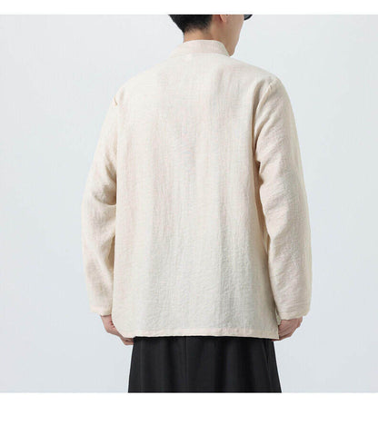 Chinese Style Mens Slanted Collar Hanfu Shirt Long Sleeve Tea Dress