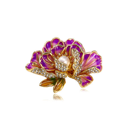 Handmade Enamel Peony Brooch — Luxury Chinese Style Cheongsam Pin