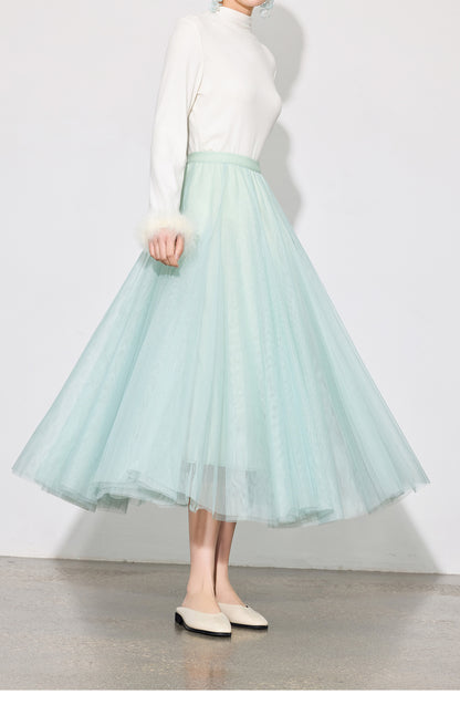 Chic Layered Tulle Skirt — High Waist Fairy Midi A-Line Skirt