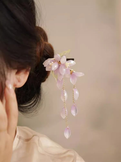 New Chinese Style Begonia Flower Hairpin Cheongsam Fairy Tassel Wooden Hairpin