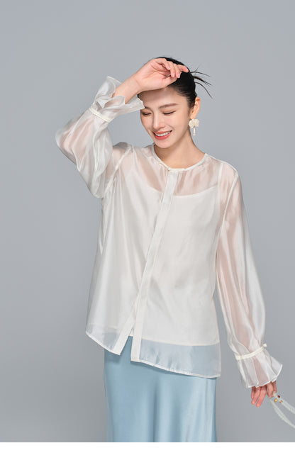 High-End Soft Gauze Long Sleeve Top for Women