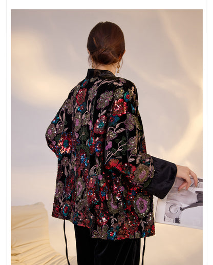 High-End New Chinese Style Embroidered Sequin Coat | Elegant National Top