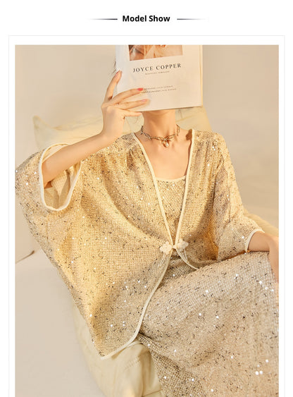 Autumn New Chinese Sequin Embroidered High-End Coat Dress Set