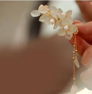 Orchid tassel headdress with side clips and new Chinese flower hairpins