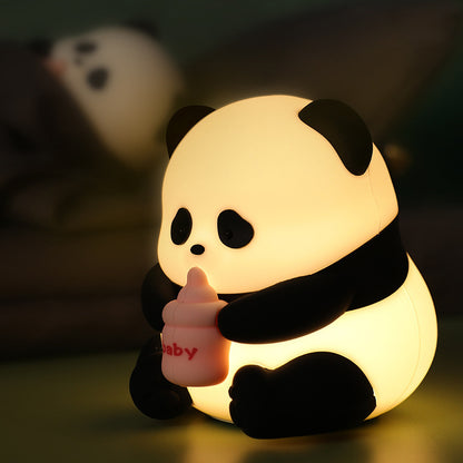 Panda Baby Bottle Night Light Silicone Rechargeable Bedside Lamp