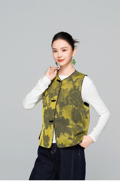 Sophisticated Jacquard Sleeveless Vest for Women