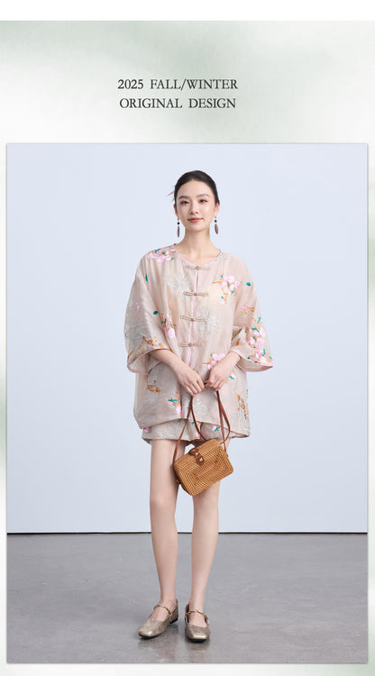 Chinese Style Embroidered Top & Shorts Set New Loose Two-Piece Outfit