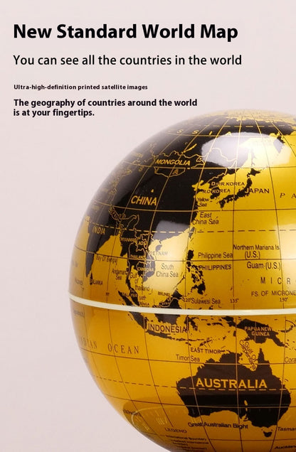 Levitating Globe Clock Night Light Gold Base Colorful Desk Lamp