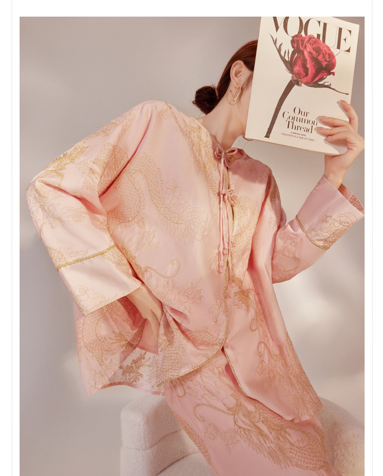 New Chinese Style Dragon Embroidered Shirt & High Waist Skirt Set