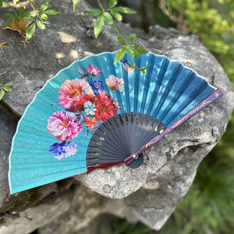 Summer Chinese Folding Fan — Ancient Style Cotton Linen Fan with Tassels