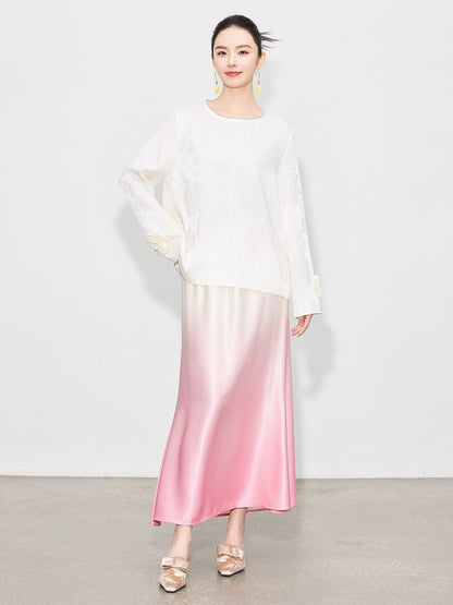 Luxury Acetate Satin Midi Skirt — Gradient High-End Mermaid Style