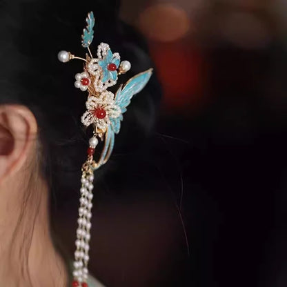 Chinese Ancient Costume Back Press Side Clip Jingtai Blue Hair Accessory