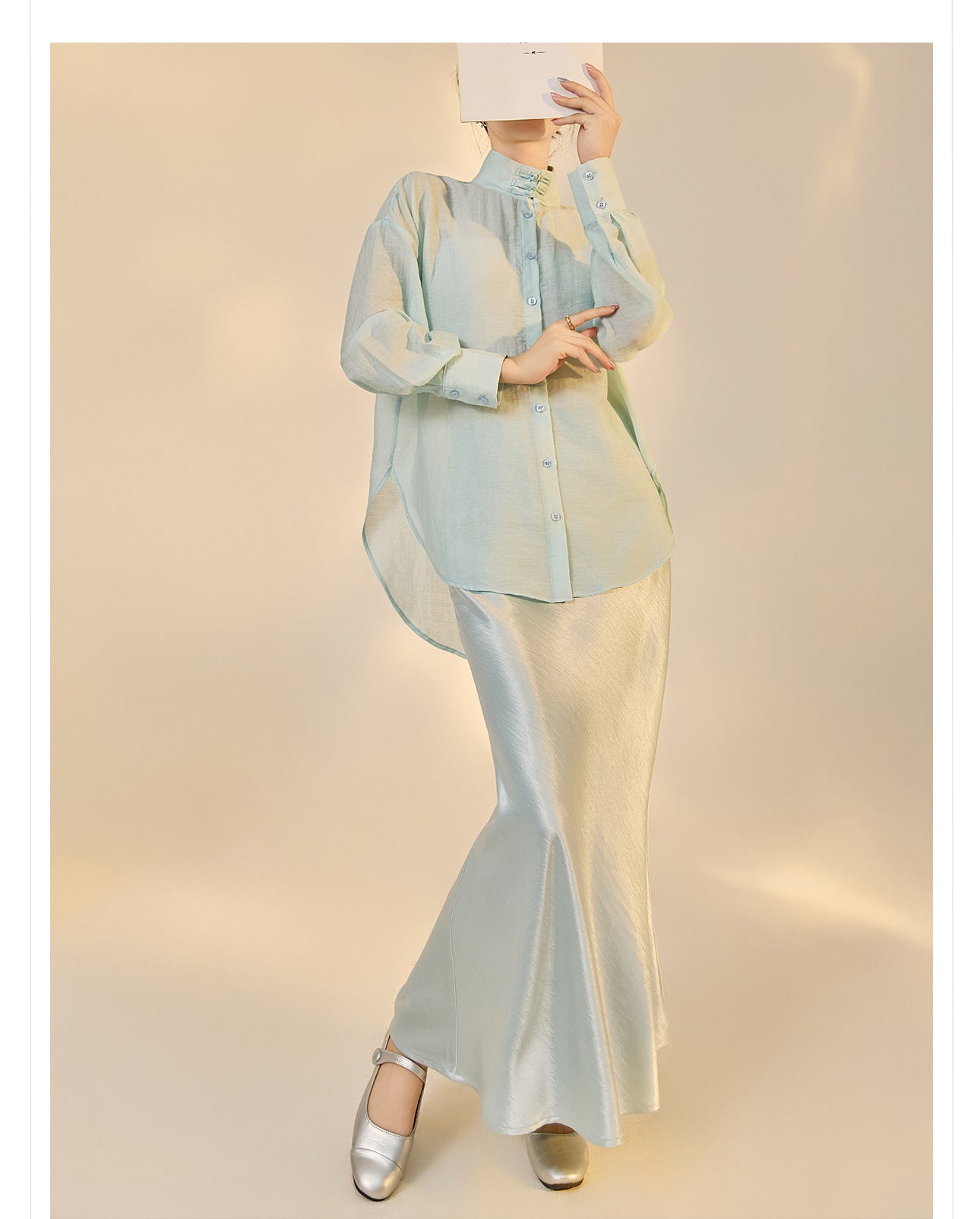 Autumn Button-Up Stand Collar National Style Top & Skirt Set