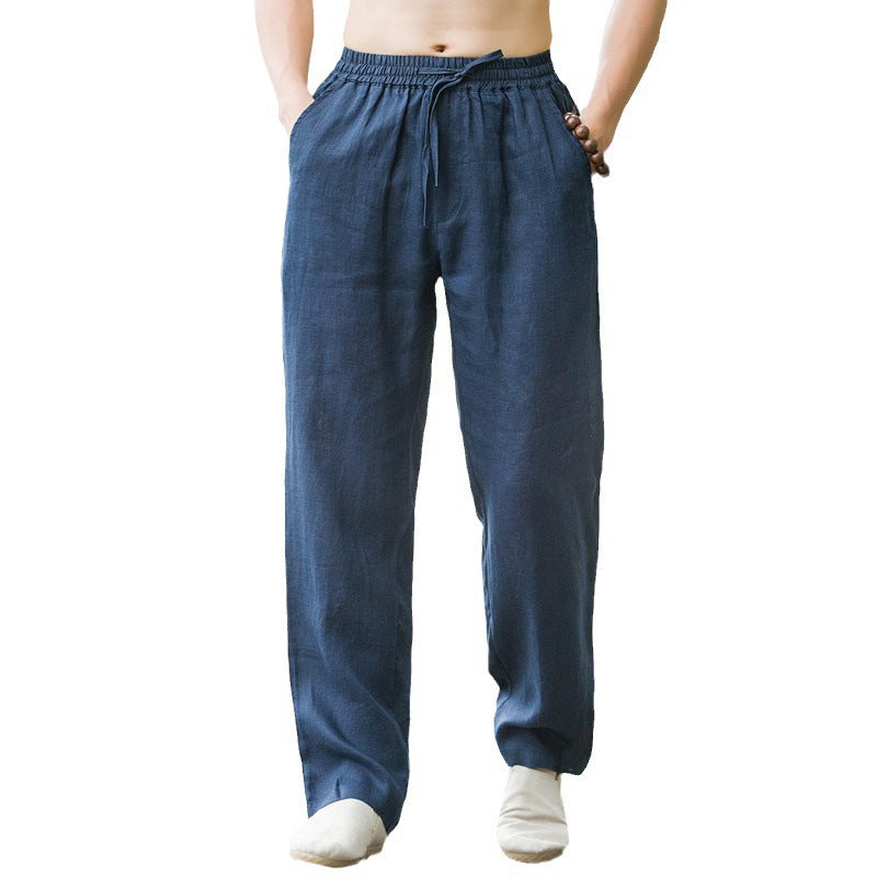 Mens Summer Thin Breathable Linen Pants Cotton Linen Wide Leg Casual