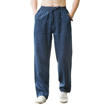 Mens Summer Thin Breathable Linen Pants Cotton Linen Wide Leg Casual