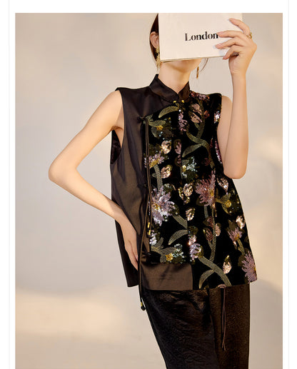 Summer Sequin Asymmetrical Vest Top High-End National Style