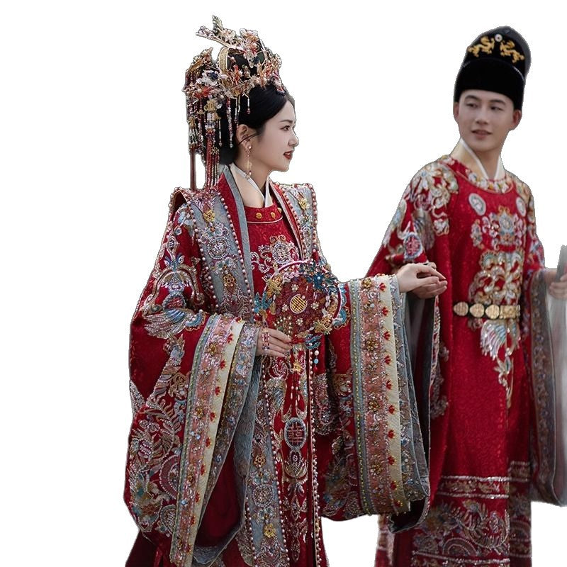 Ming Dynasty Hanfu Wedding Dress Set – Bride Phoenix Crown Xianpei