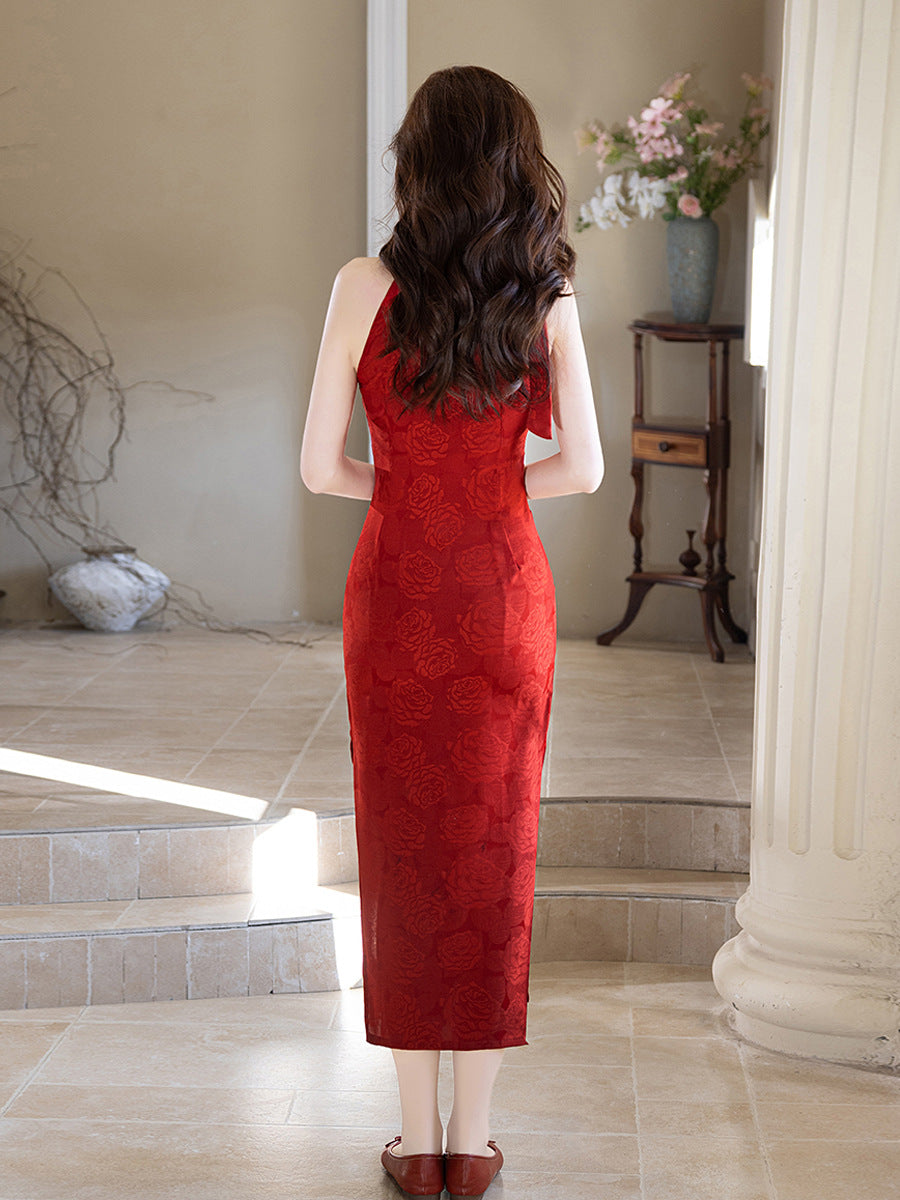 Elegant Red Cheongsam – Summer Youth Daily & Party Dress