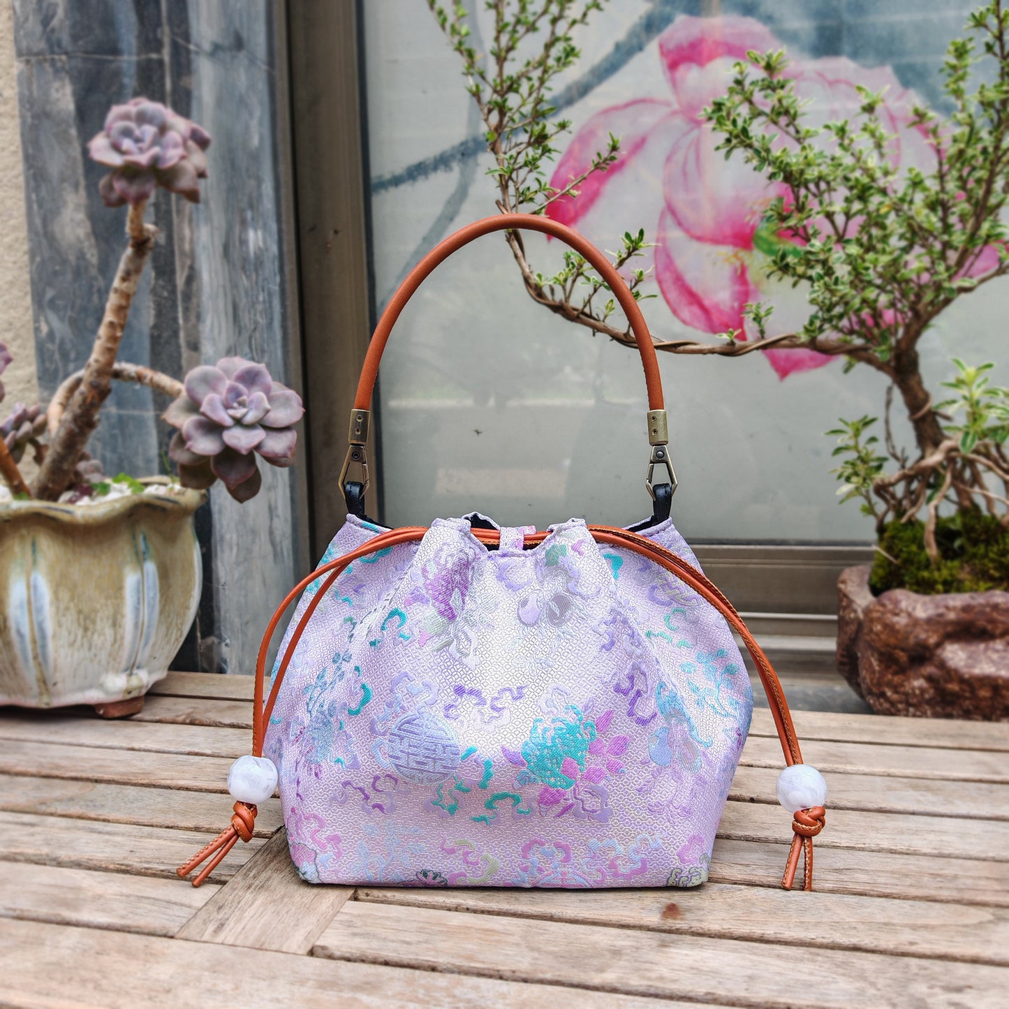 Creative Song Brocade Bucket Bag — New Chinese Style Hanfu Handbag for Women