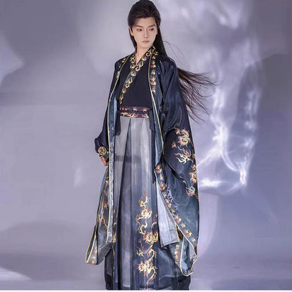 Oriental Ancient Drama Hanfu Mens Cross Collar Qi Waist Large Sleeve
