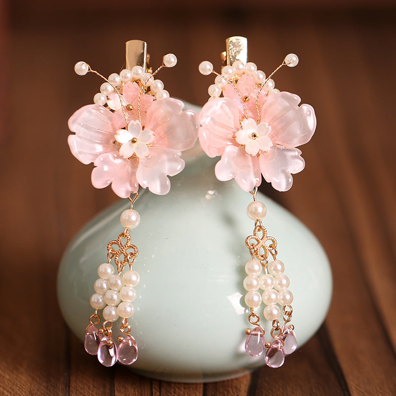 Kids Hair Clips Pink Hanfu Headwear Fairy Style Chinese Vintage Double Clip