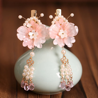 Kids Hair Clips Pink Hanfu Headwear Fairy Style Chinese Vintage Double Clip