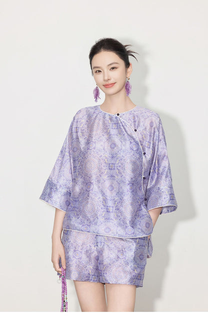 Chinese Style Asymmetrical Shirt & Shorts Set New Summer Casual Outfit