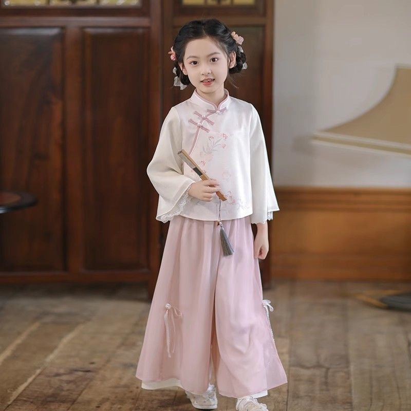 Girls’ Spring Autumn Hanfu | New Chinese Style Tang Suit Long Sleeve Set