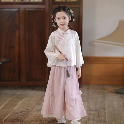 Girls’ Spring Autumn Hanfu | New Chinese Style Tang Suit Long Sleeve Set