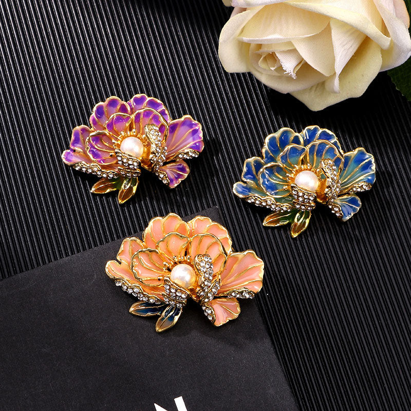 Handmade Enamel Peony Brooch — Luxury Chinese Style Cheongsam Pin