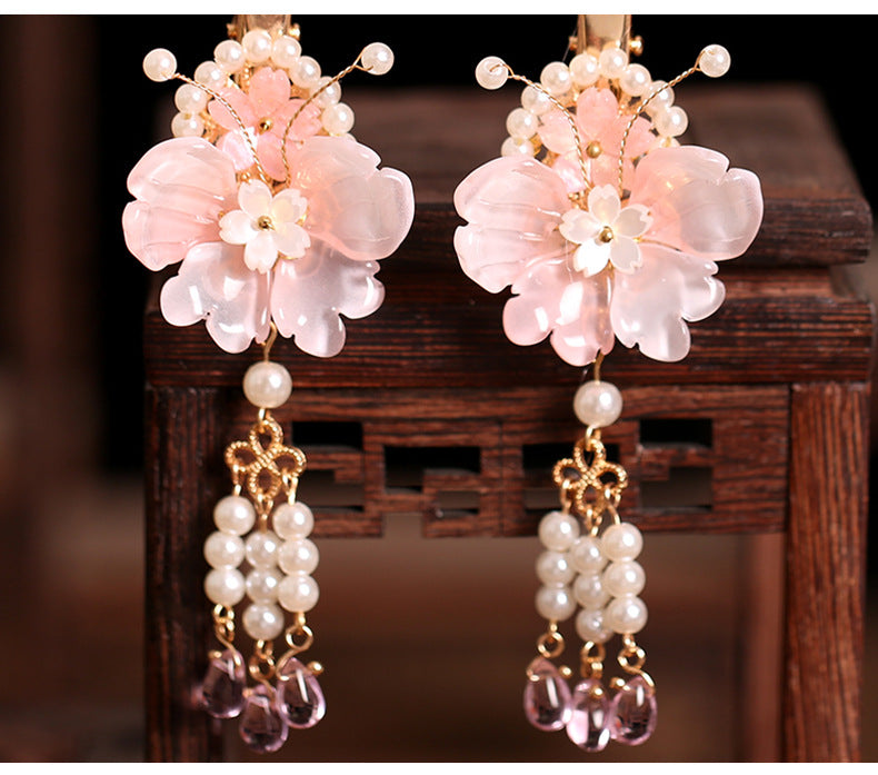 Kids Hair Clips Pink Hanfu Headwear Fairy Style Chinese Vintage Double Clip