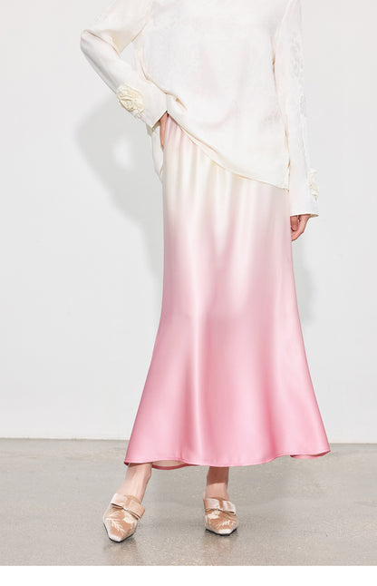 Luxury Acetate Satin Midi Skirt — Gradient High-End Mermaid Style