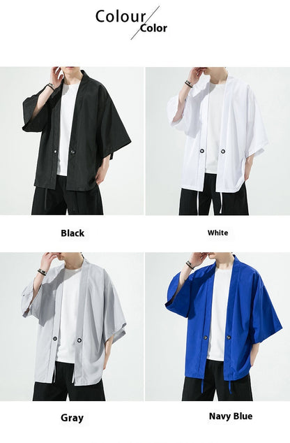 Summer Chinese Style Mens Hanfu Cardigan Taoist Robe Sun Protection