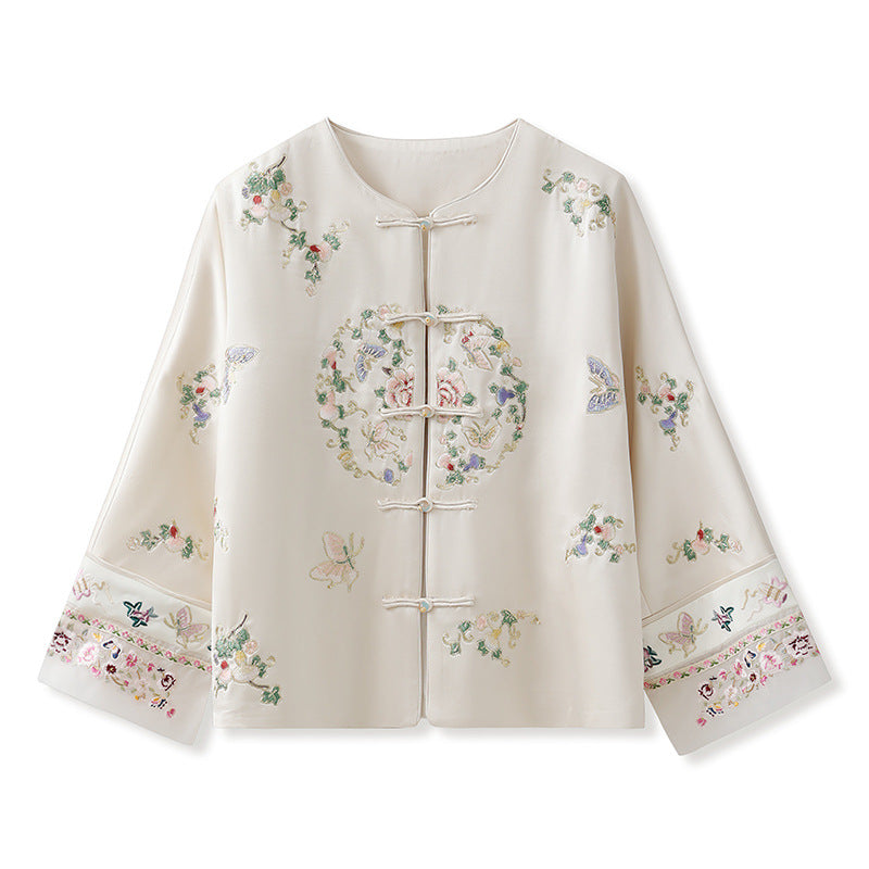 2026 Autumn New Chinese Style Printed Embroidered Acetate Coat for Women