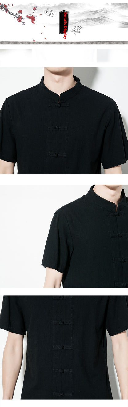 Summer Chinese Style Men’s Shirt — Linen Tang Suit Retro Short Sleeve
