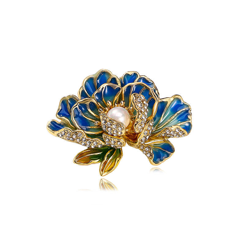 Handmade Enamel Peony Brooch — Luxury Chinese Style Cheongsam Pin