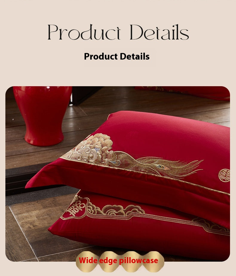 Luxury Cotton Wedding Bedding Set 4-Piece Embroidered Quilt Cover