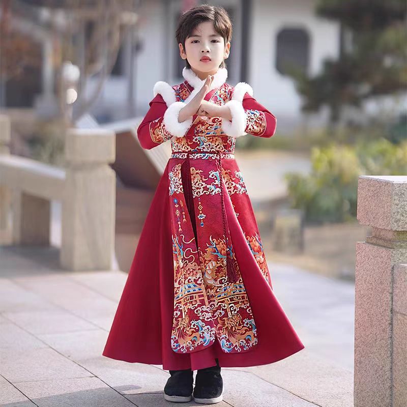 Boys’ Winter Hanfu | New Year Thickened Tang Suit Ancient Costume