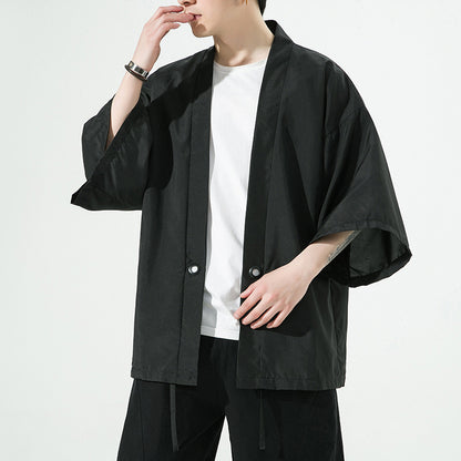 Summer Chinese Style Mens Hanfu Cardigan Taoist Robe Sun Protection
