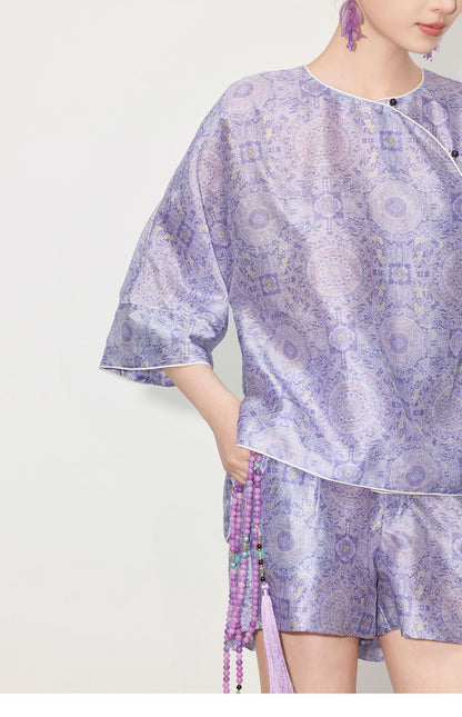 Chinese Style Asymmetrical Shirt & Shorts Set New Summer Casual Outfit