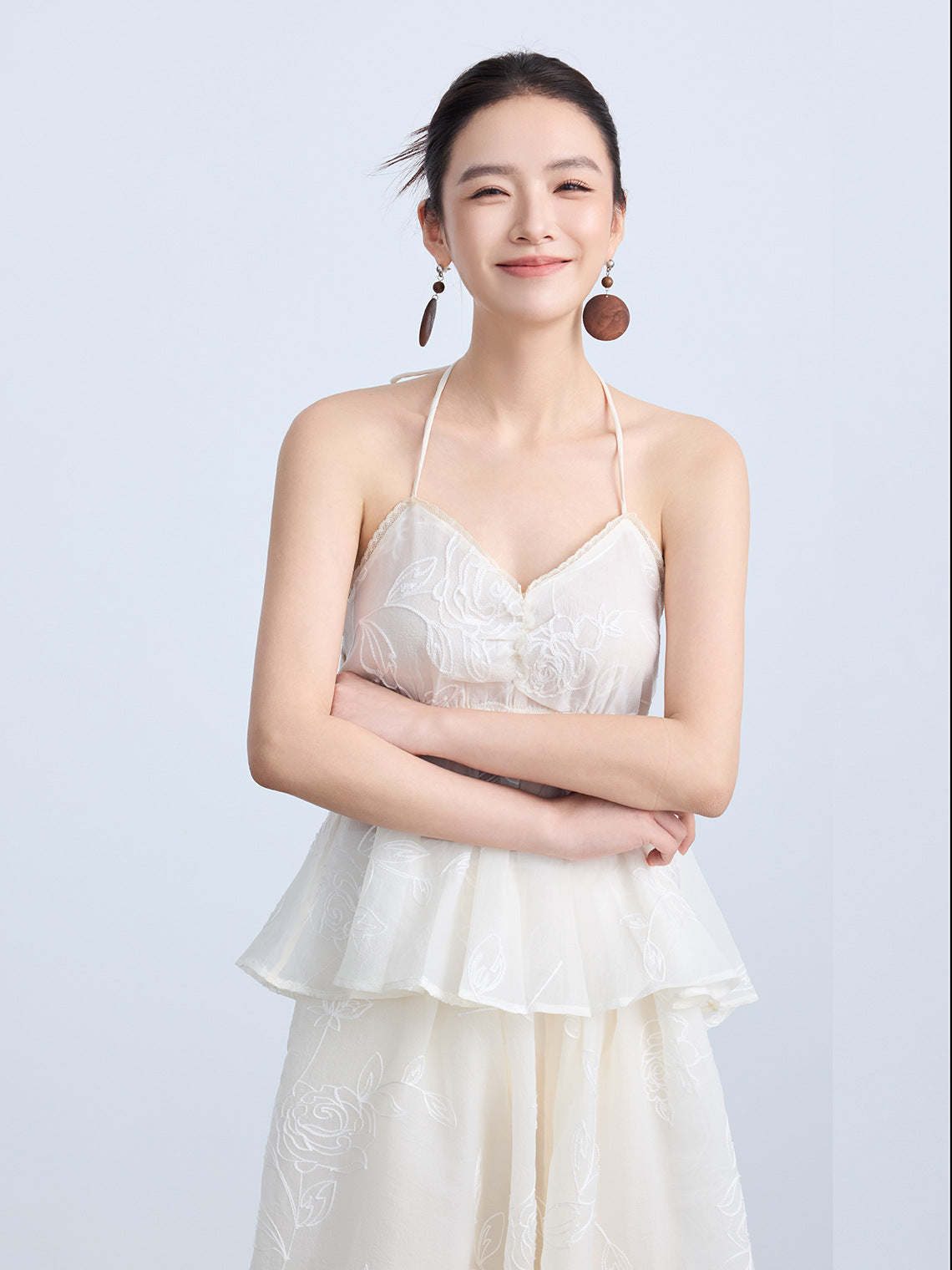 Chinese Style Lace Halter Neck Slim Summer Top for Women