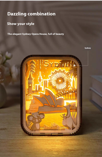 3D London City Wood Carving Lamp Night Light Mid-Autumn Gift