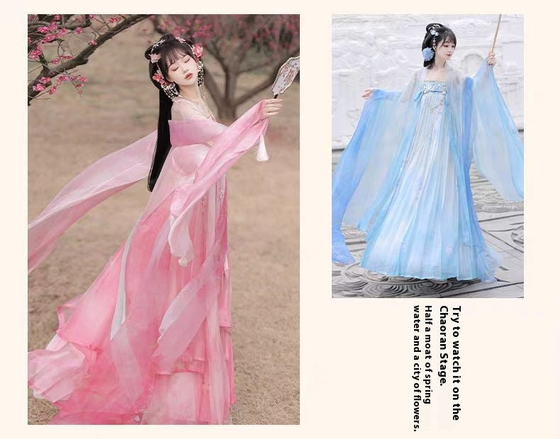 Tang Style Hanfu Set — Embroidered Ru Skirt & Large Sleeve Shirt