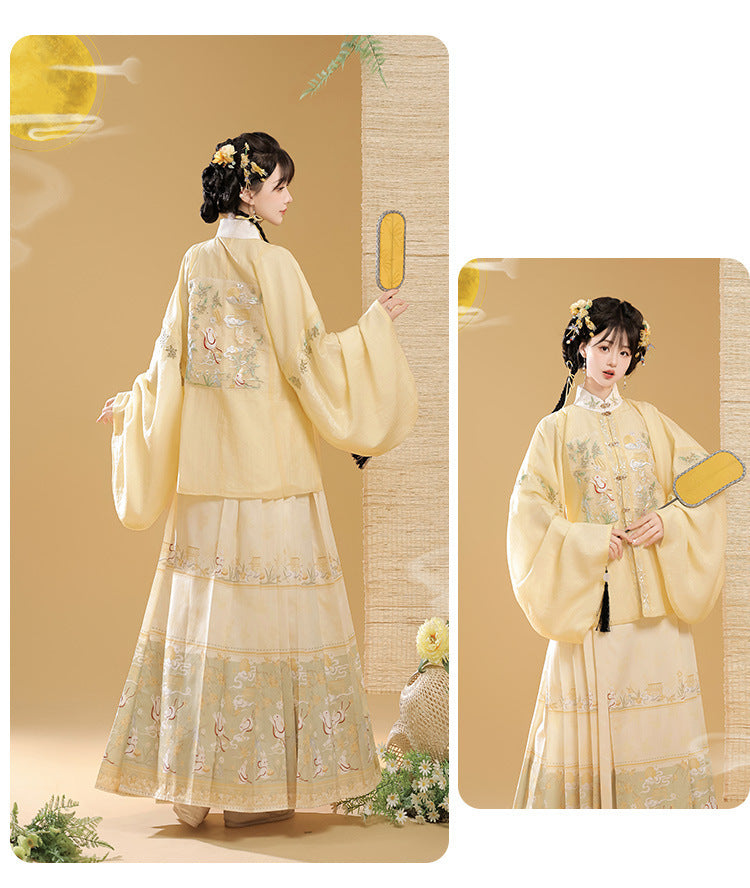 Trees of Sea Ming Hanfu Set Adult Stand Collar Embroidered Pipa Sleeve Horse Face Skirt