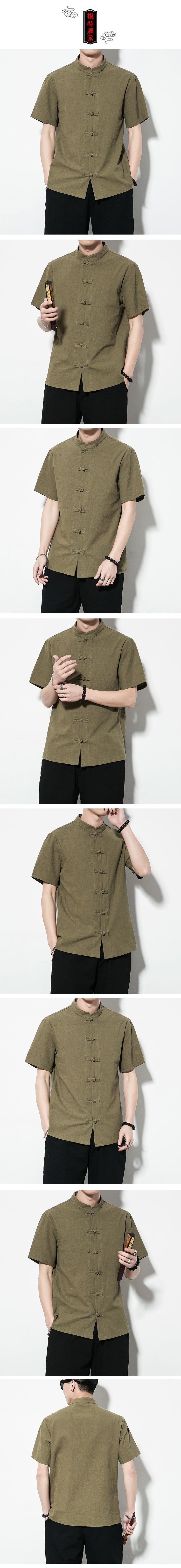 Summer Chinese Style Men’s Shirt — Linen Tang Suit Retro Short Sleeve