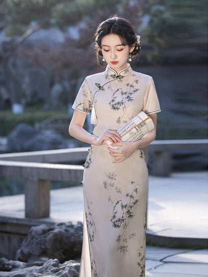 Asymmetrical Long Cheongsam – High-End Elegant Daily Dress