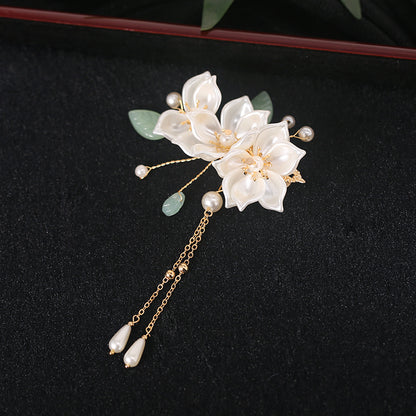 Orchid tassel headdress with side clips and new Chinese flower hairpins